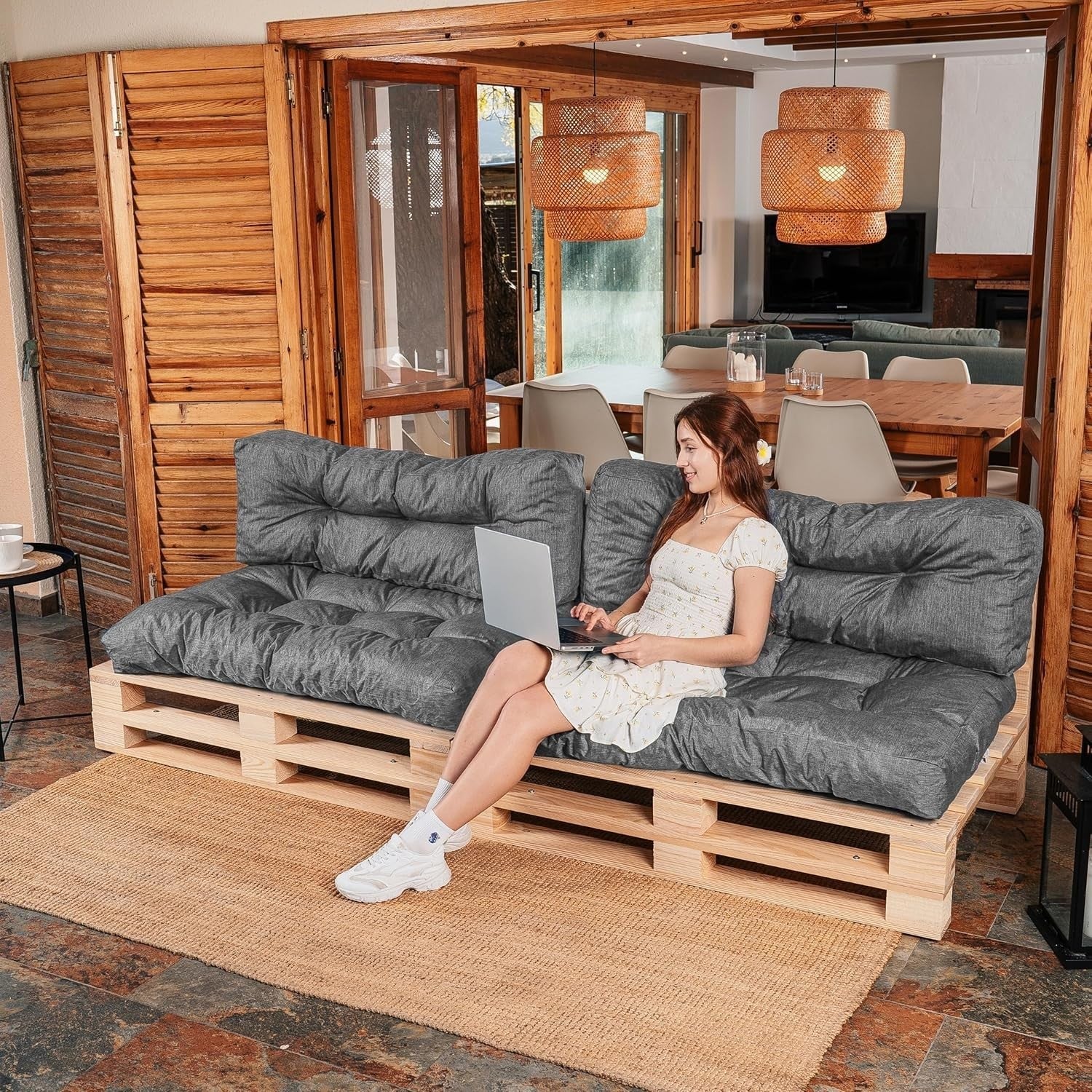 Pallet Sofa Cushions Set Waterproof UV Foam Garden Seating 120x80cm Grey