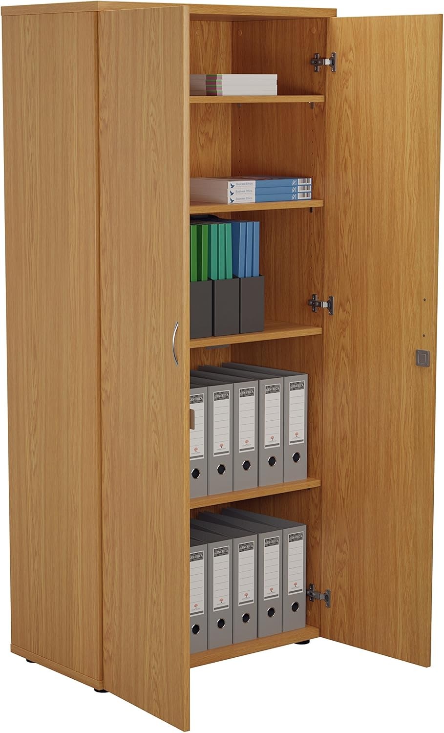 Tall Oak Lockable Office Cupboard 4 Shelf Storage Cabinet 180cm