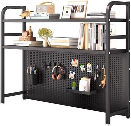 Black 2-Tier Desktop Bookshelf Organizer | Metal Desk Storage Rack 95x20x98cm