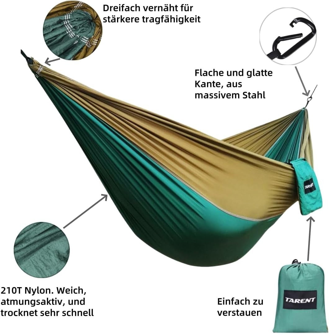 Camping Hammock 300kg Capacity Quick-Dry Parachute Nylon Lightweight Portable