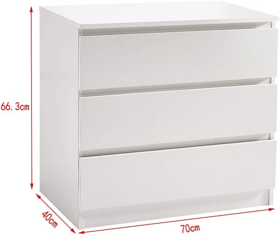 White 3 Drawer Chest | Modern Slim Storage Cabinet | Bedroom Hall Unit