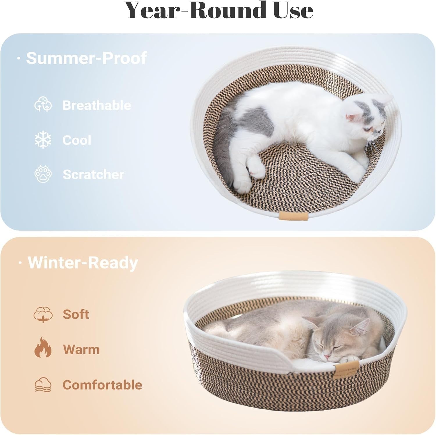 Woven Cotton Rope Cat Basket Bed 47cm Washable Pet Cushion All Season