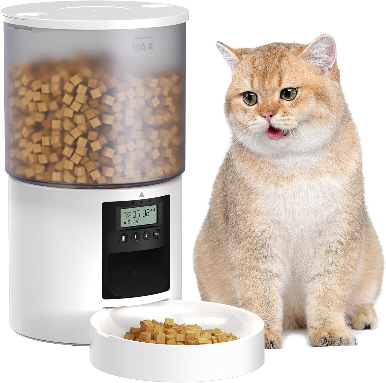 Automatic Cat Feeder 4L Timer Food Dispenser 6 Meal Voice Recorder White