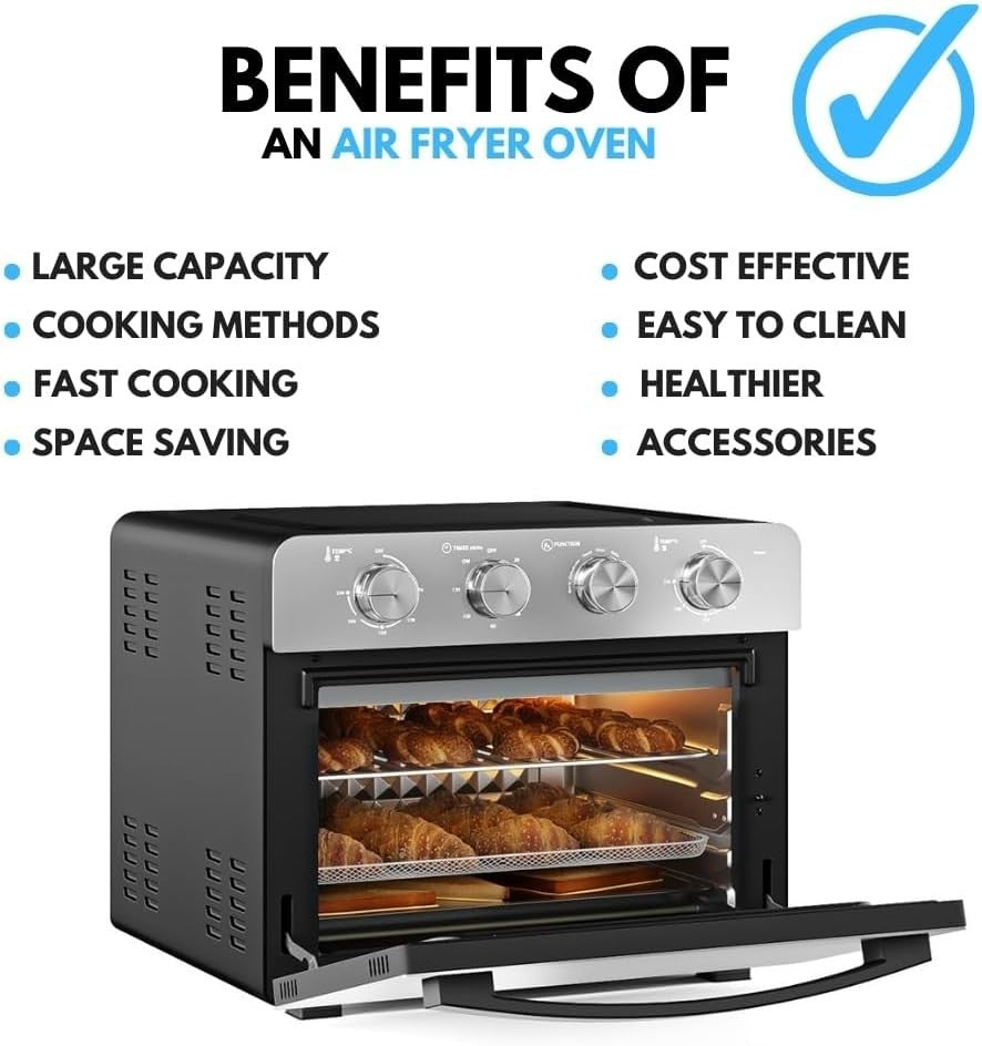 25L Air Fryer Oven Rotisserie Convection Pizza Bake Dehydrate 7 Functions
