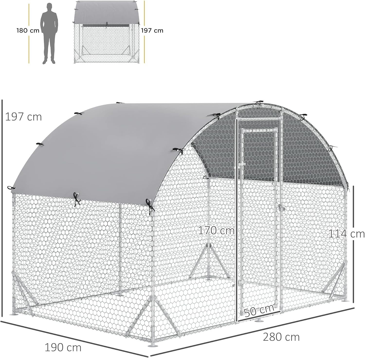 Walk In Chicken Run 2.8x1.9x2m Galvanised Steel Coop Cage Cover