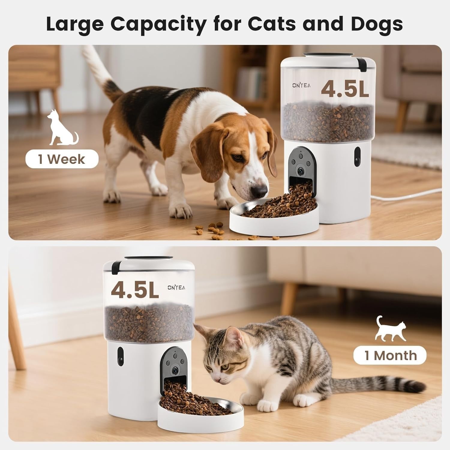 Automatic Cat Feeder Camera WiFi App 4.5L Food 2.5L Water Fountain