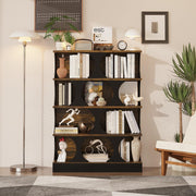 4 Tier Rustic Bookcase with Circular Shelves Industrial Storage Cabinet