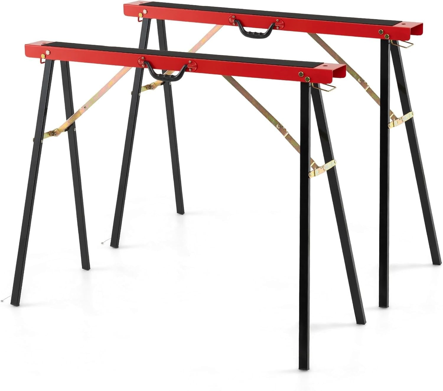 2x Folding Sawhorses Heavy Duty Metal Stands 375kg Non-Slip Portable Set