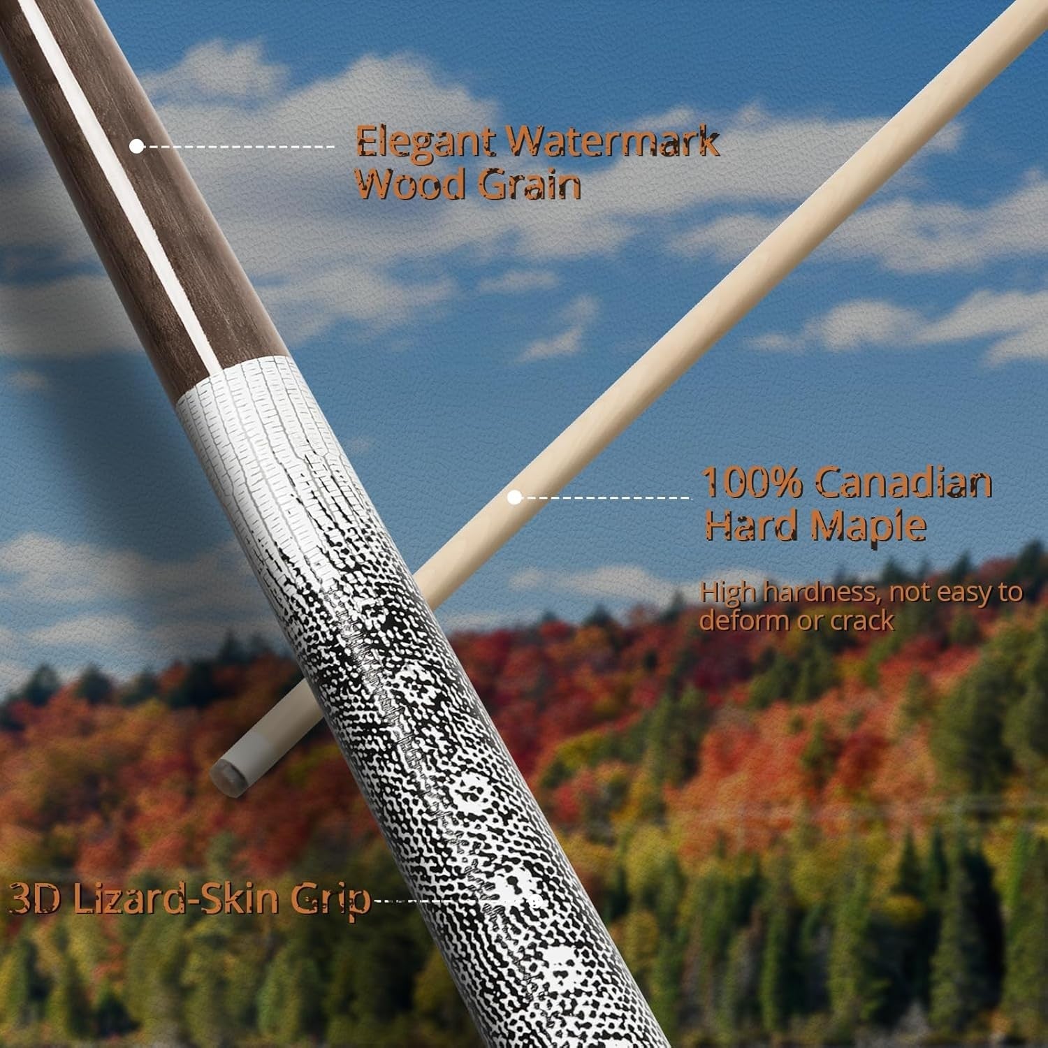 58in Low Deflection Pool Cue Maple Shaft 13mm Tip 3D Grip 18oz