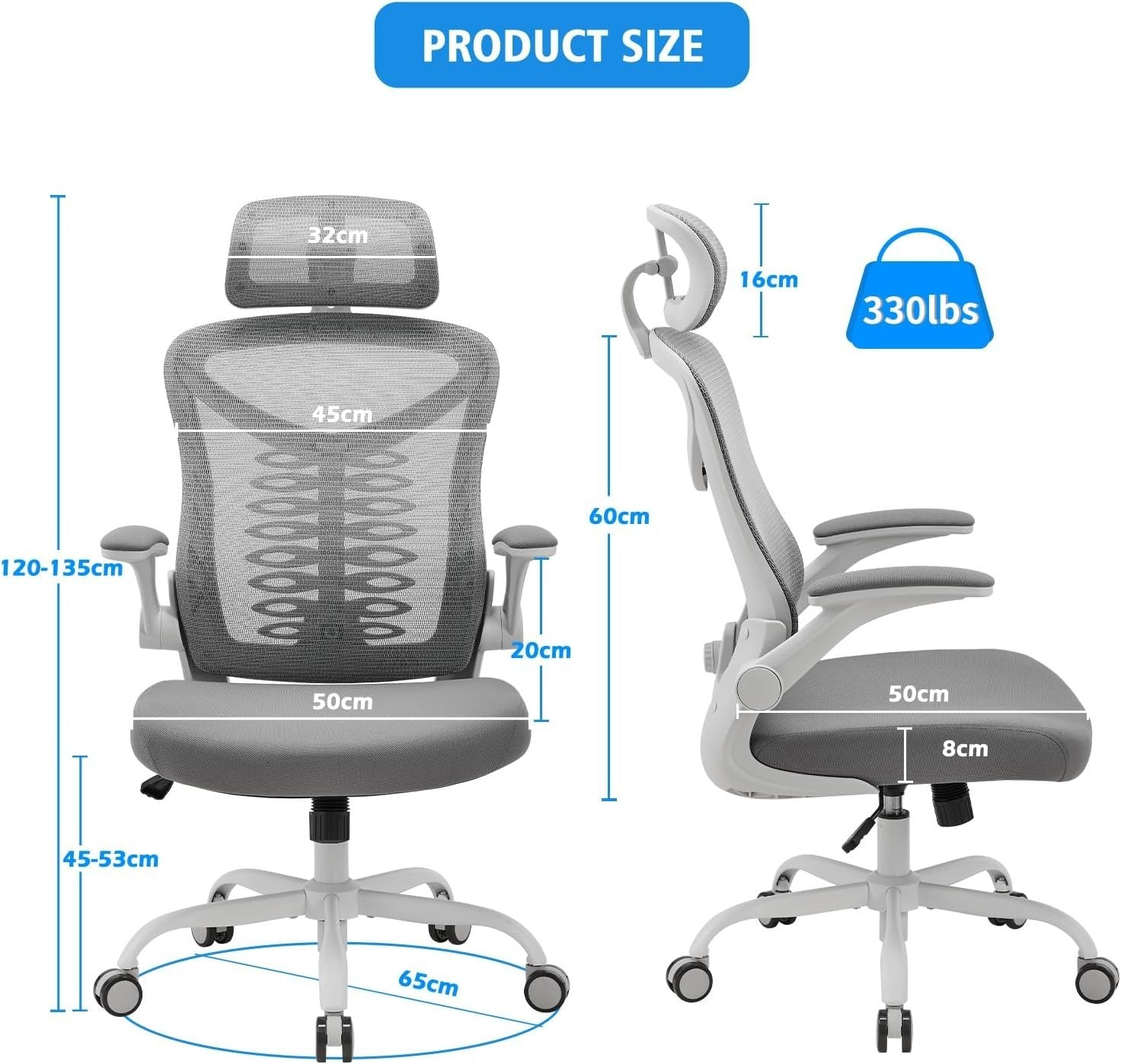 Ergonomic Mesh Office Chair Lumbar Support Reclining Desk Seat White