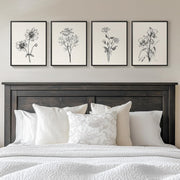 4-Piece Black White Floral Canvas Wall Art Framed Modern Farmhouse Decor