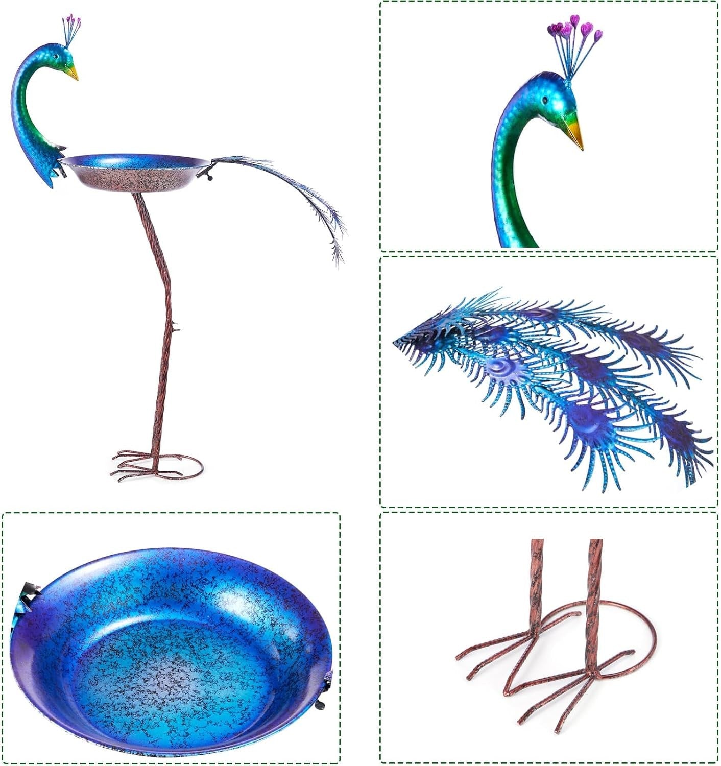 Peacock Bird Bath Outdoor Garden Decor – Metal Feeder Tray Yard Ornament 38