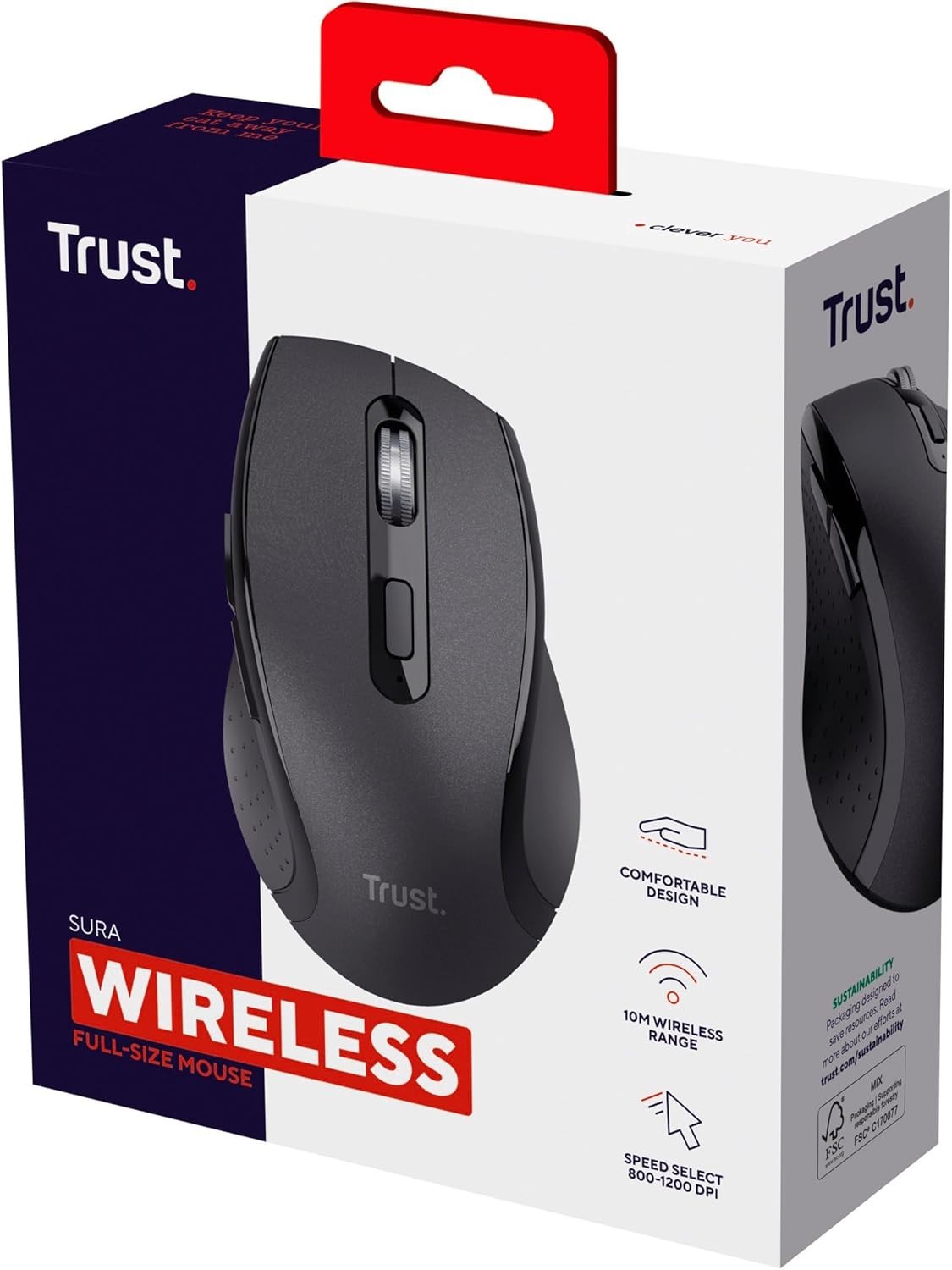 Wireless Mouse 6 Button Adjustable DPI 10m Range USB Black
