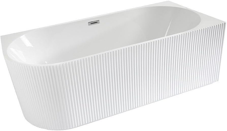 White Right Hand Fluted Corner Bath 1700x800mm Chrome Overflow