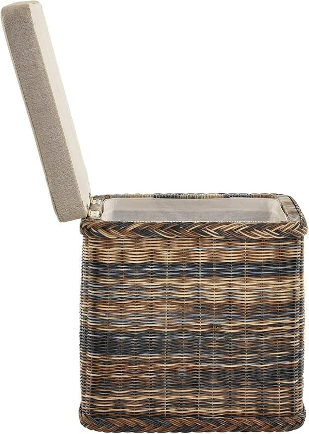 Square Rattan Laundry Basket Seat with Lid 46×46×50cm Multicolour Storage Box