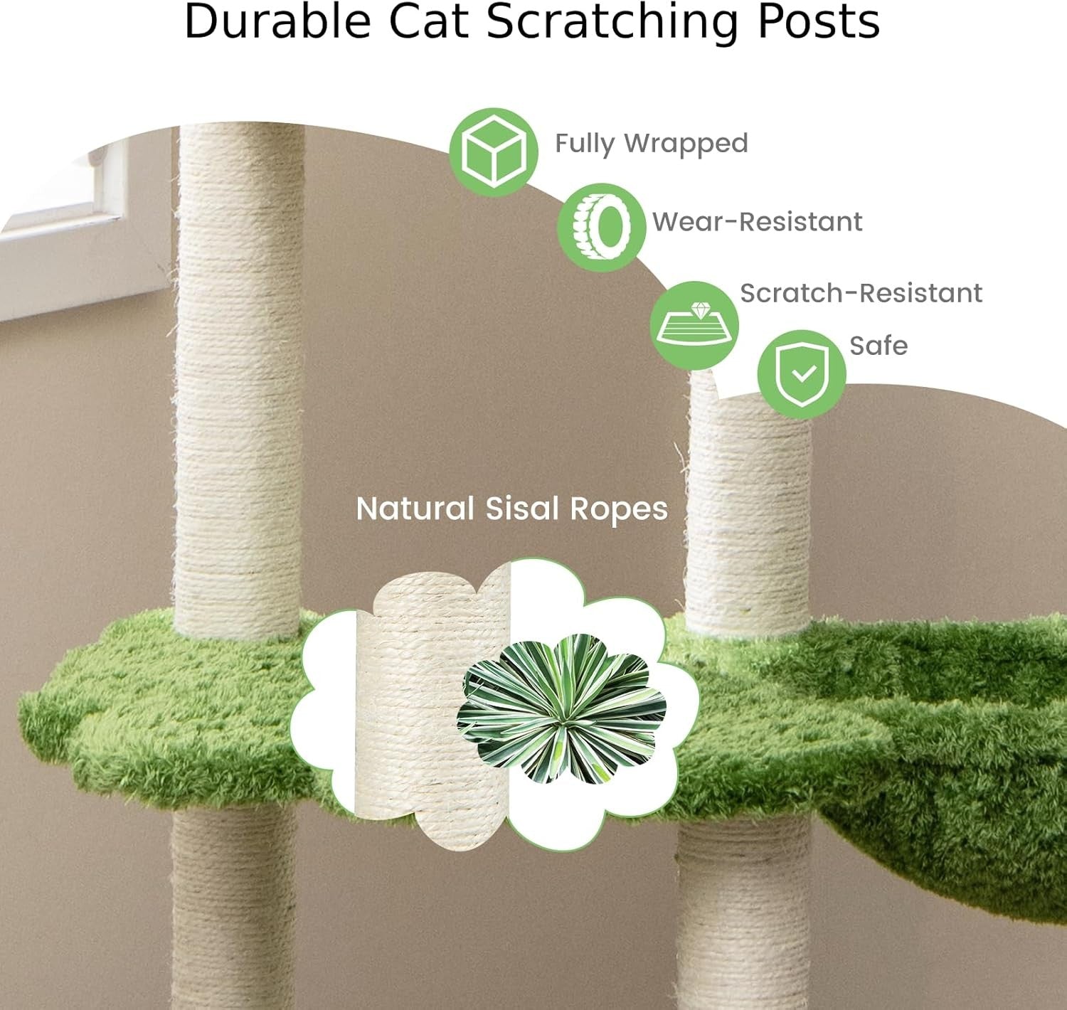 Wooden Cat Tree Kitten Tower with Condo Hammock Scratching Posts 139cm