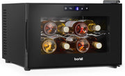 8 Bottle Wine Cooler Tabletop Fridge Touch Control LED Glass Door Quiet
