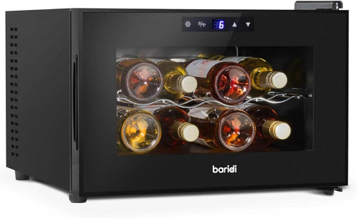 8 Bottle Wine Cooler Tabletop Fridge Touch Control LED Glass Door Quiet
