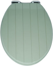 Sage Green Toilet Seat Tongue & Groove Wood Stainless Steel Hinges 42x35cm