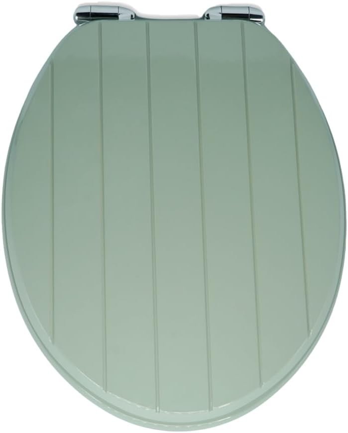 Sage Green Toilet Seat Tongue & Groove Wood Stainless Steel Hinges 42x35cm