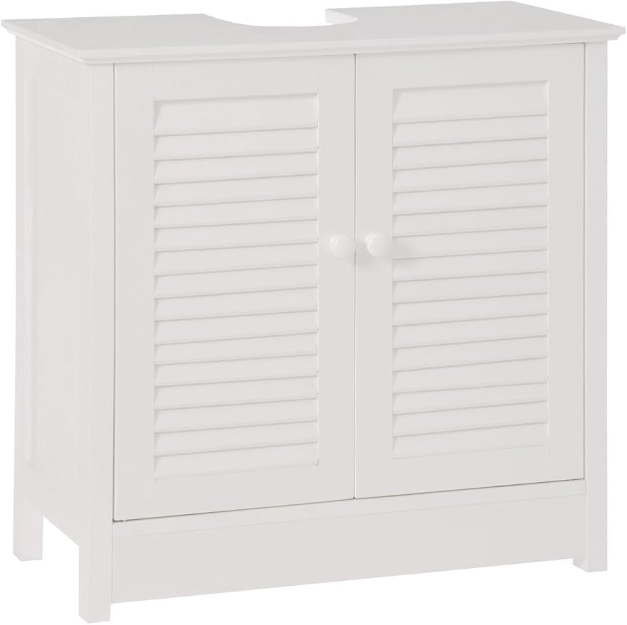 White Under Sink Bathroom Cabinet 60x30x60cm Double Door Storage Cupboard