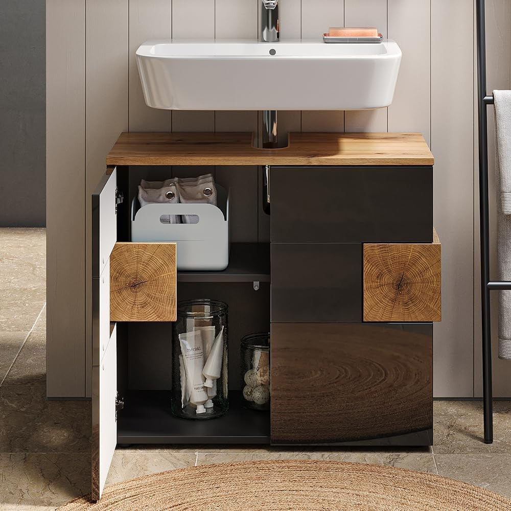 Modern Anthracite Oak Bathroom Vanity Cabinet 73cm Sink Storage Unit Cupboard
