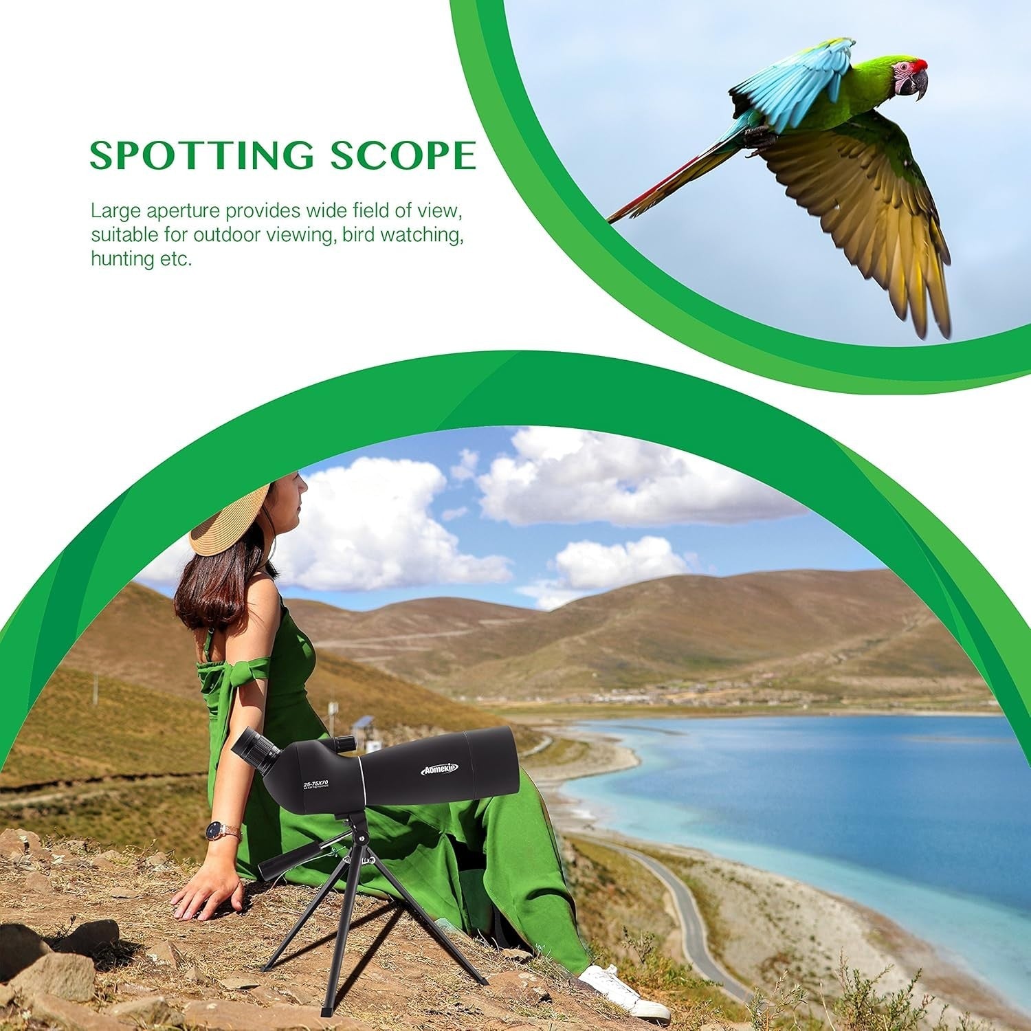 25-75X70 Spotting Scope with Tripod & Case for Birdwatching & Shooting