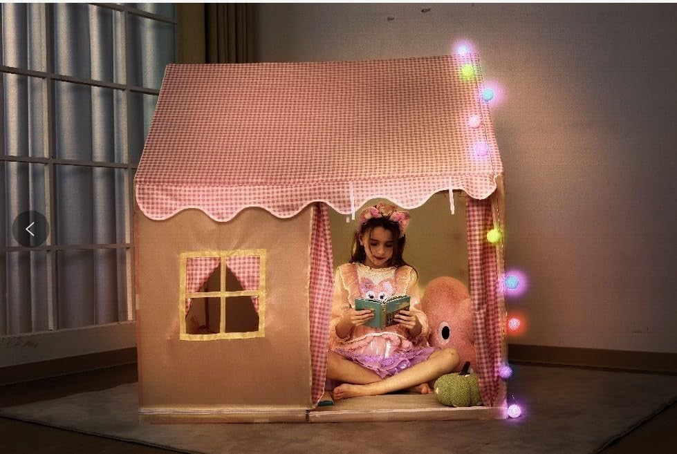 Girls Play Tent with LED Lights Indoor Outdoor Pink Playhouse Ages 3+