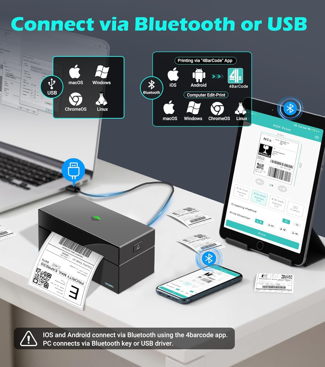 4x6 Bluetooth Thermal Shipping Label Black