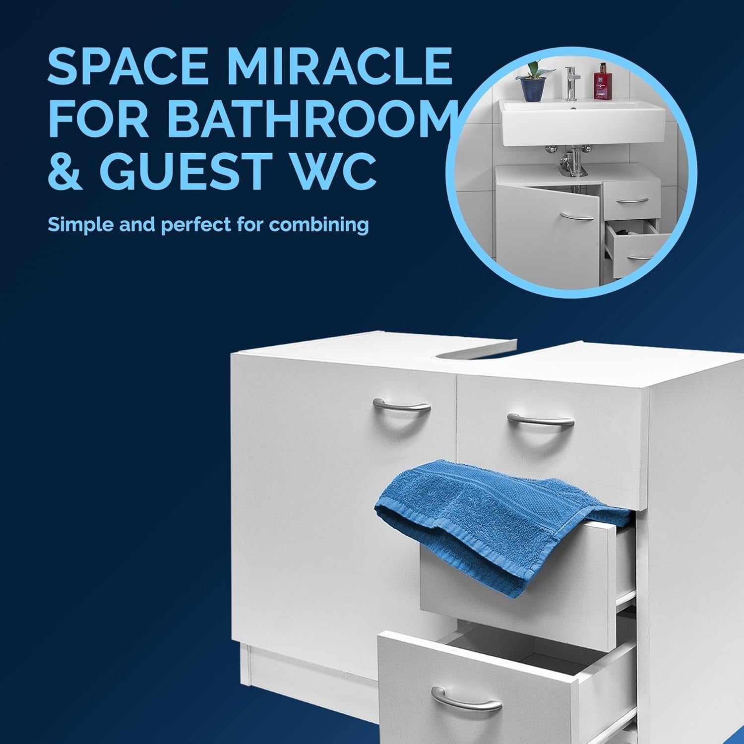 Bathroom Vanity Unit Under Sink Storage Cabinet 3 Drawer Cupboard White