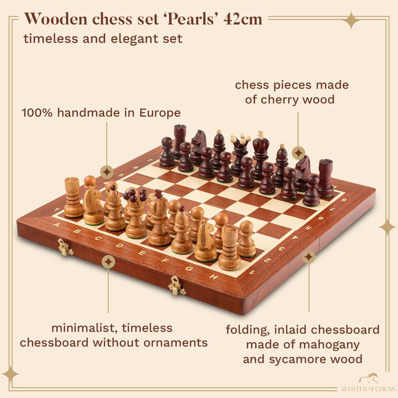 Luxury 42cm Wooden Chess Set XL | Handcrafted Board & Carved Pieces | Premium Gi
