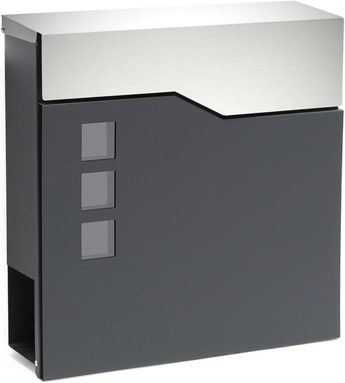 Lockable Wall Mounted Mailbox Dark Grey Steel Newspaper Slot Secure Postbox