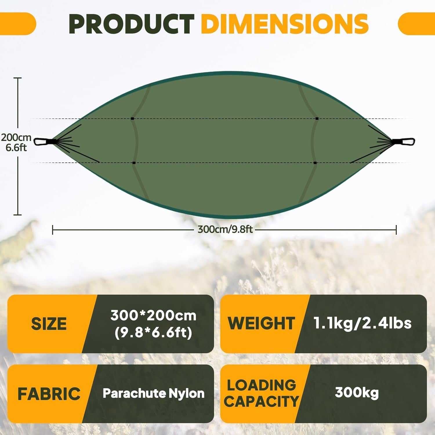XL Camping Hammock with Mosquito Net 300kg, Load 300x200cm, Heavy Duty Outdoor