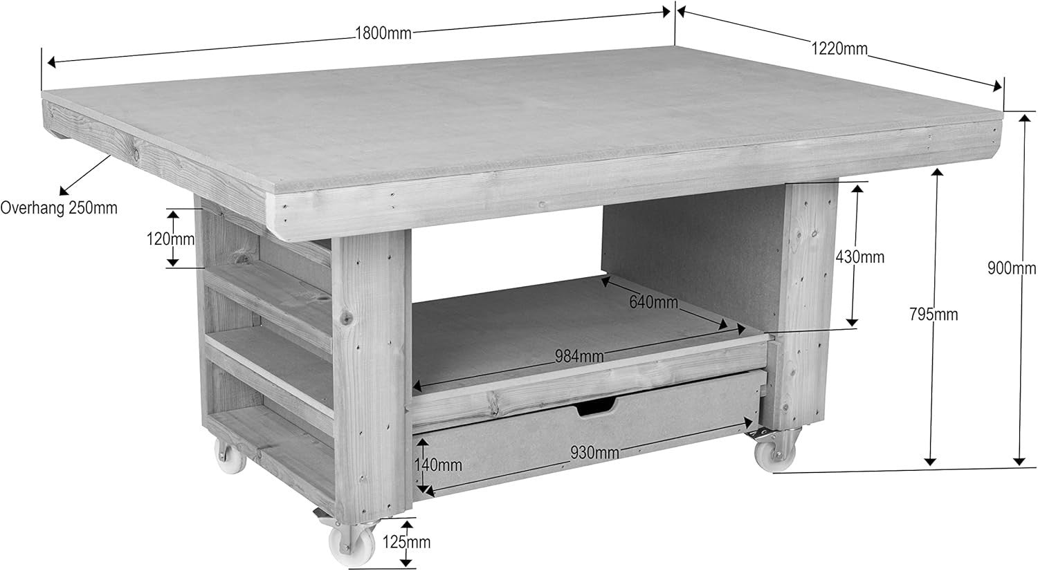 Heavy-Duty Art & Craft Workbench with Drawer & Storage – 18mm Moisture-Resistant