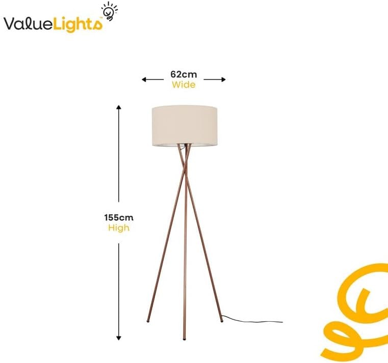 Copper Tripod Floor Lamp Modern Metal Standing Light Grey Fabric Shade