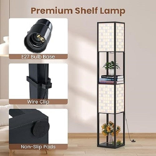 Floor Lamp with Shelves Grid Lampshades Storage Standing Light Reading Lamp