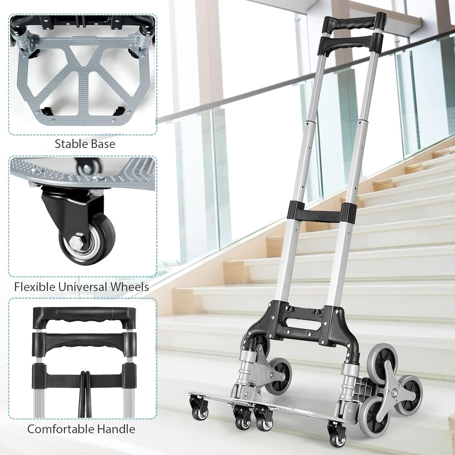 Aluminium Stair Climbing Hand Truck 10 Wheels Folding Sack Trolley 80KG