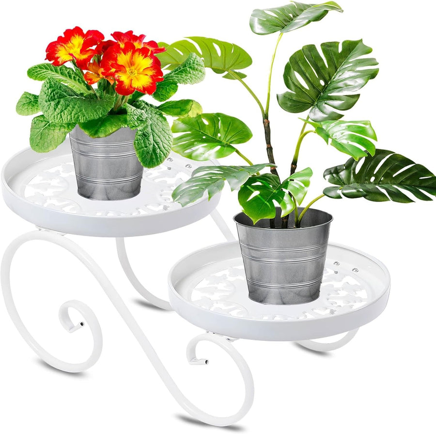 2 Tier White Metal Plant Stand Indoor Outdoor Iron Flower Pot Display Rack