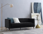 3 Seater Black Velvet Sofa Ribbed Back UKFR Modern Luxury Lounge Couch