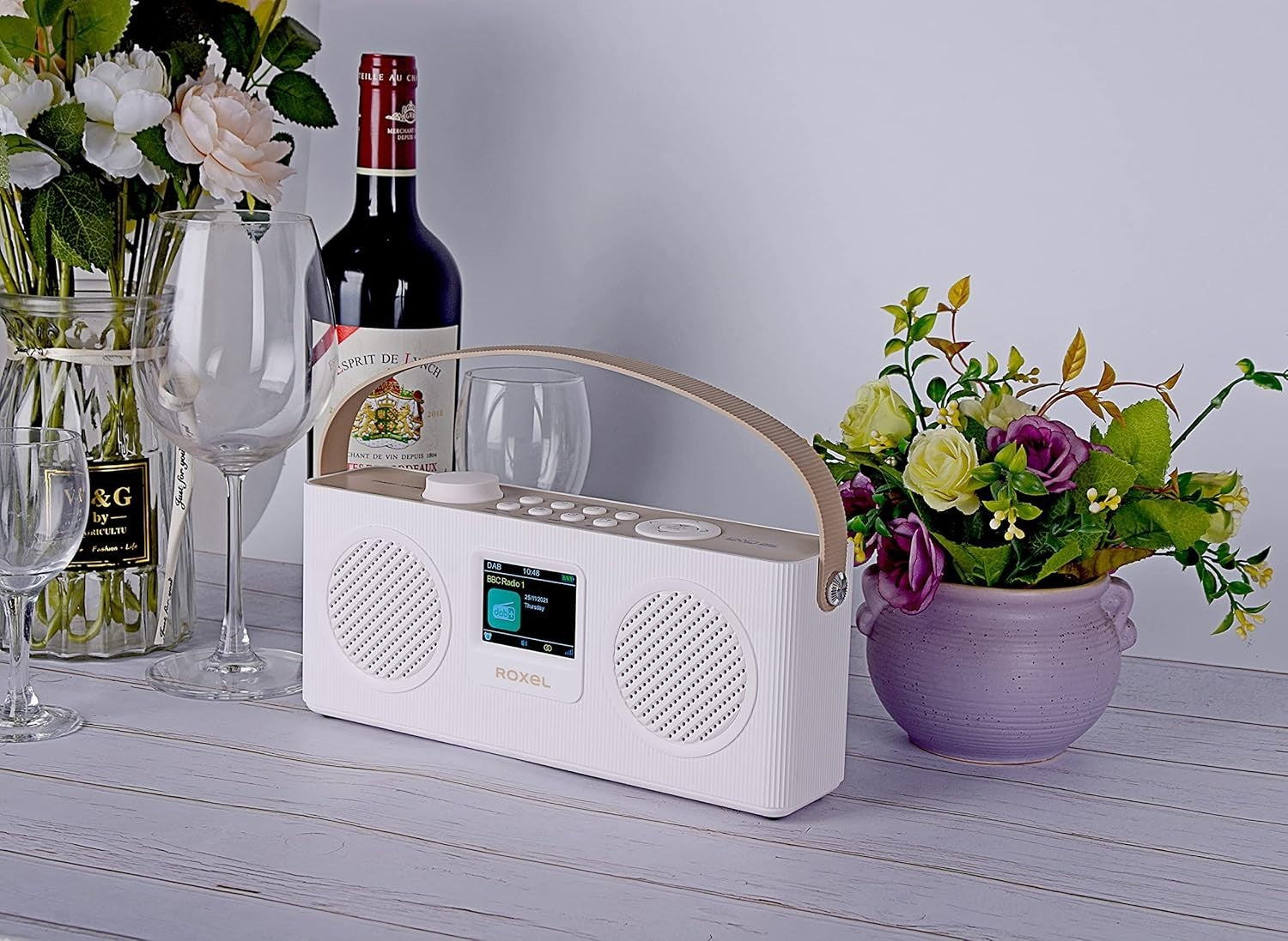 DAB+ FM Digital Radio Bluetooth USB TF Card Alarm Clock Portable White/Cappuccin