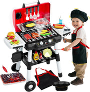 Kids BBQ Grill Playset w/ Smoke Sound Light Chef Apron 33PCS