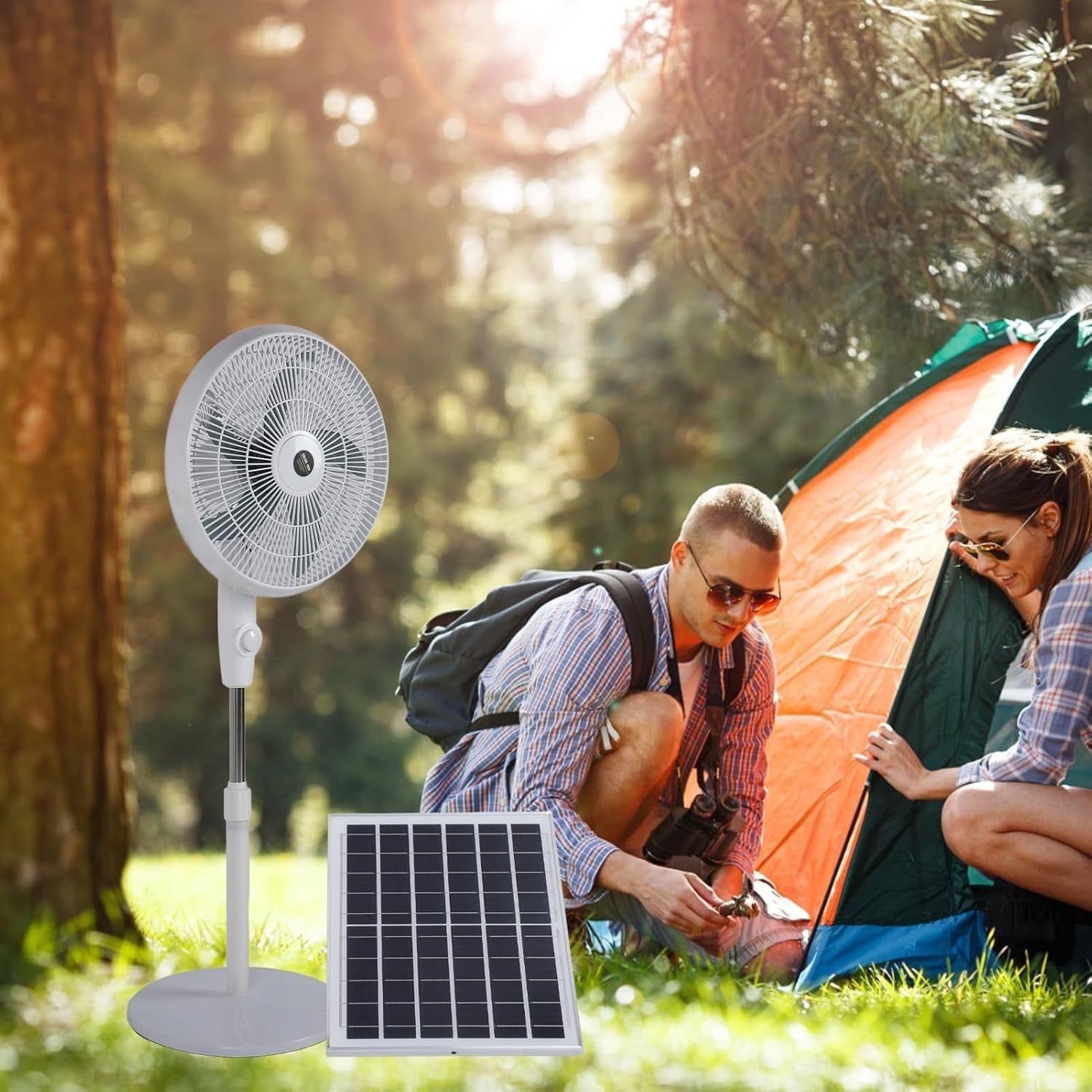 Portable Solar Standing Fan – Rechargeable 3Speed Quiet Pedestal Cooling Airflow