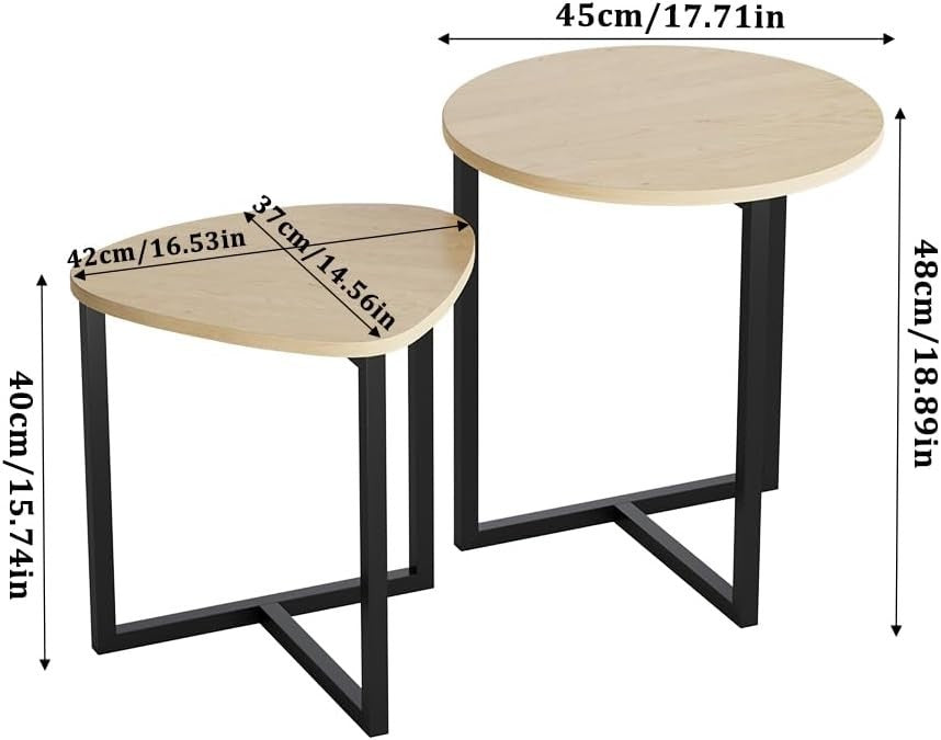 Space-Saving Nesting Coffee Tables Set 2, Round & Triangle Side End Table