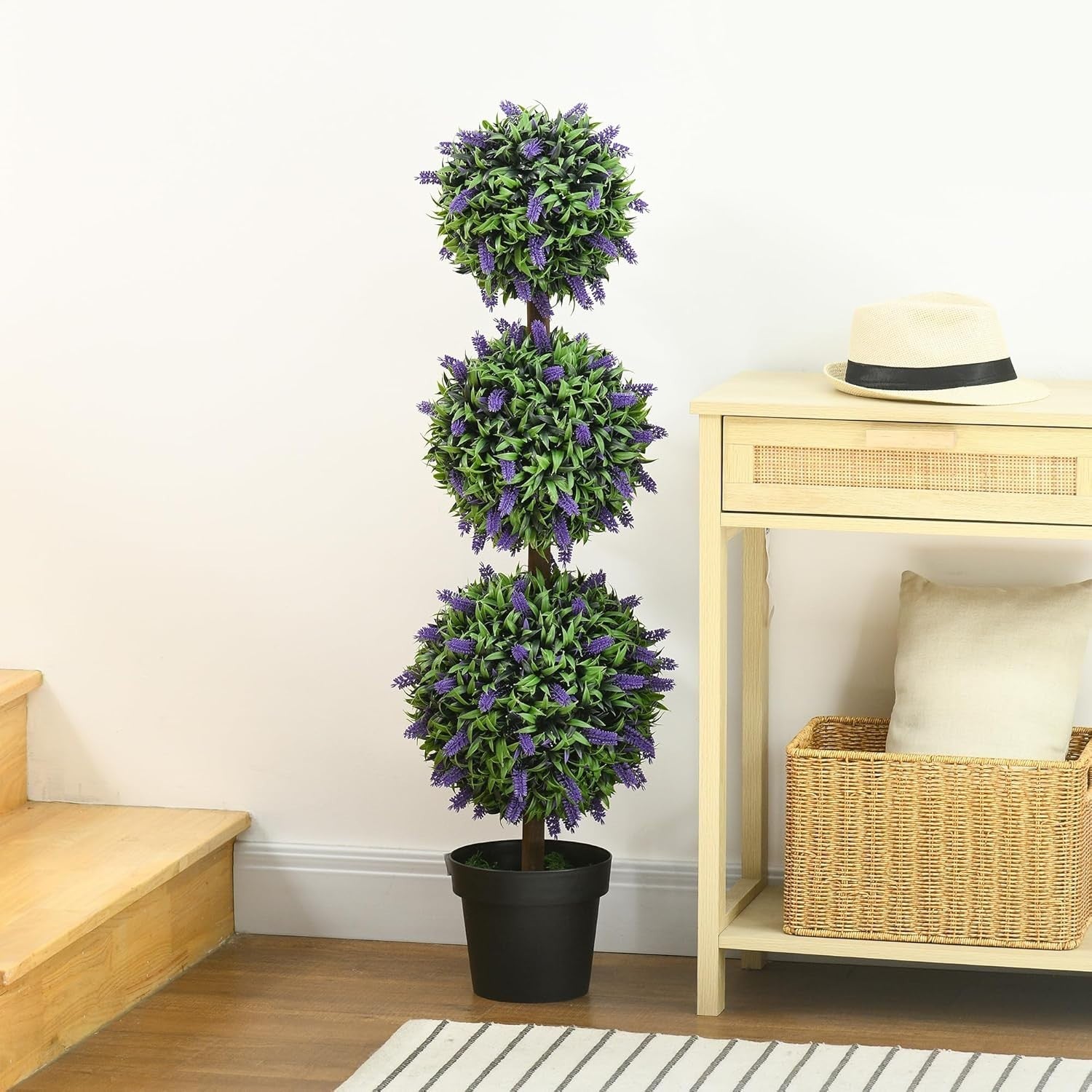 110cm Artificial Lavender Ball Trees Set of 2 Tall Faux Plants Home Decor