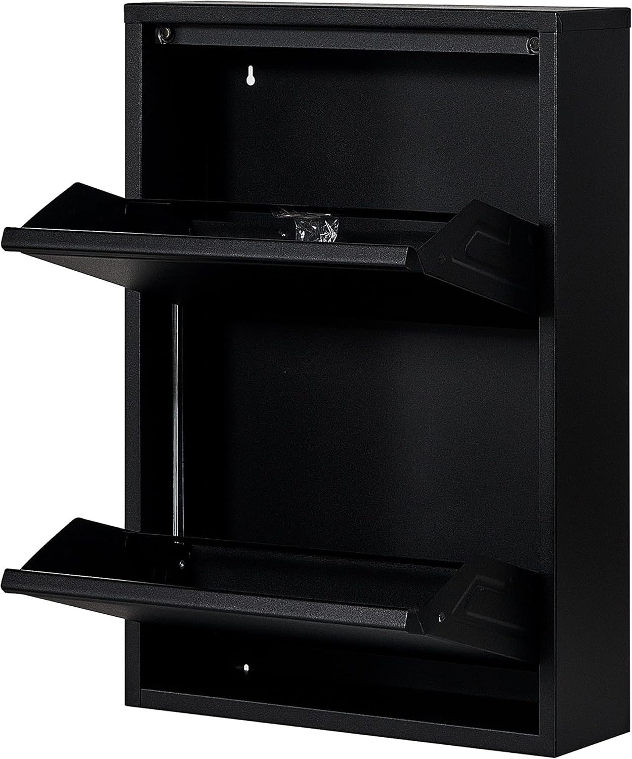 Slim Wall Mounted 2 Drawer Metal Shoe Cabinet Space Saving Organizer Black