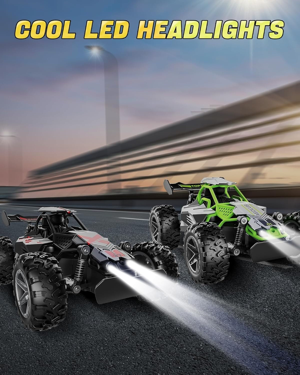 2.4GHz RC Car 1:16 High Speed 20KMH Monster Truck LED Lights Toy Gift Kids 3+