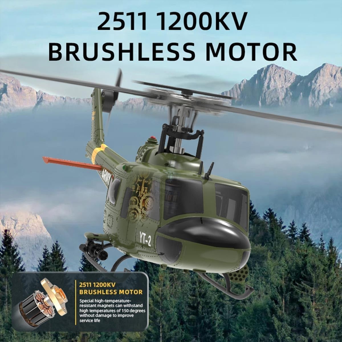 RC Huey Helicopter 6CH 2.4G Brushless Flybarless Military Scale Model