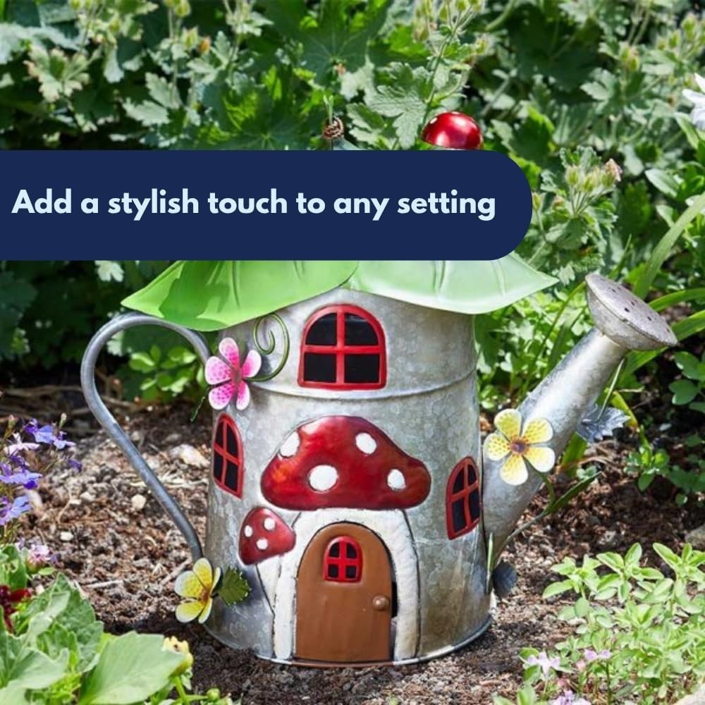 Teapot Fairy House Garden Ornament Metal Hand-Painted Weatherproof 32cm Decor