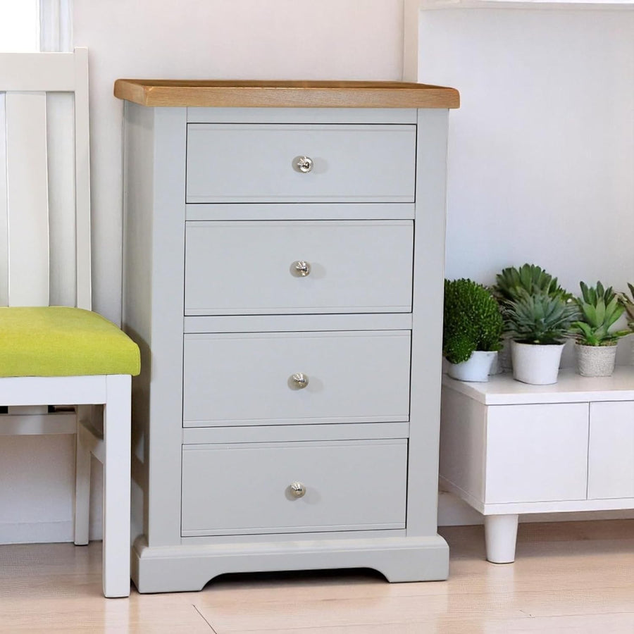 Grey 4 Drawer Chest of Drawers Slim Tallboy Storage Bedroom 95cm