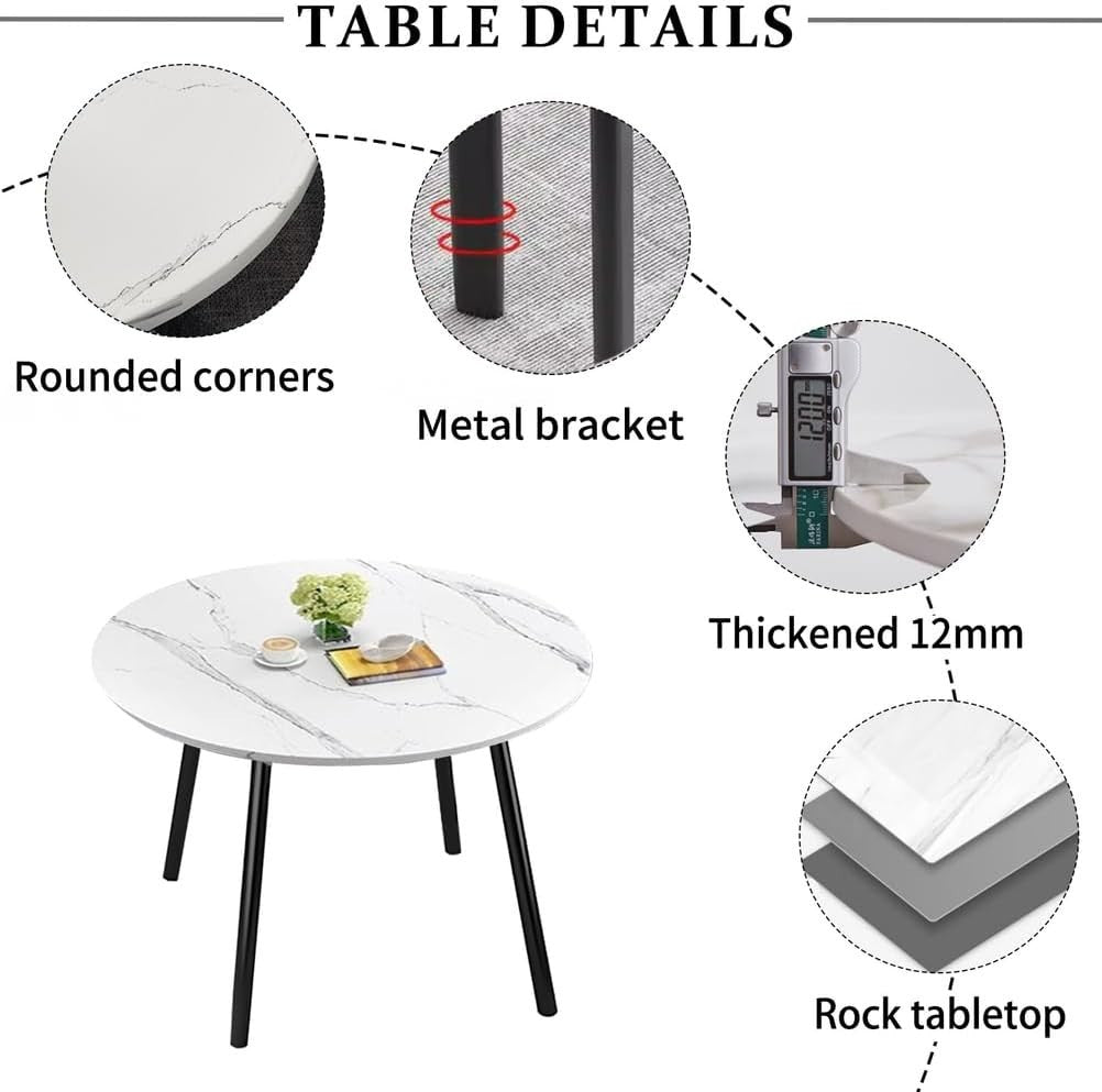 Modern Round Dining Table Set Black 4 Chairs Faux Leather Space Saving Home Set